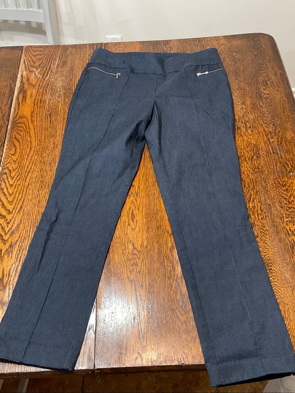 Renuar Dark Navy Straight-Leg Pants with Zip Pockets